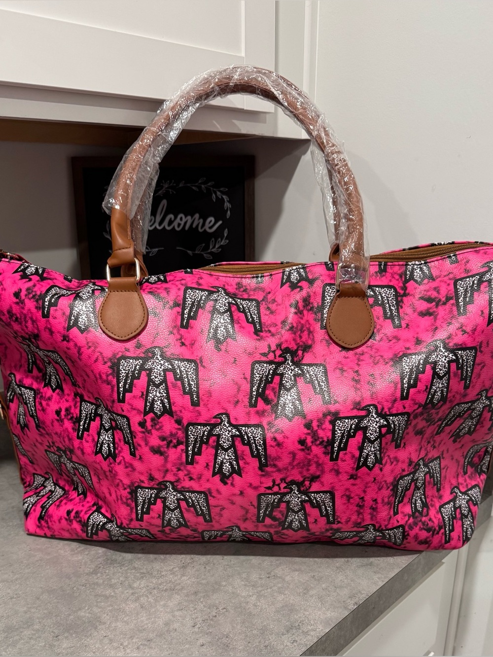 Western-style Firebird Pink Faux Leather Duffle/Weekender Bag! NWOT!